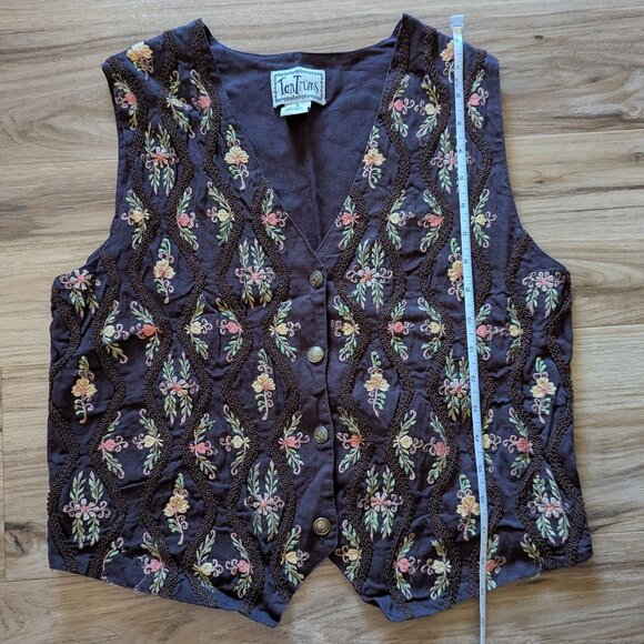 Tantrums Brown Floral Embroidered Vest, S - Picture 5 of 6